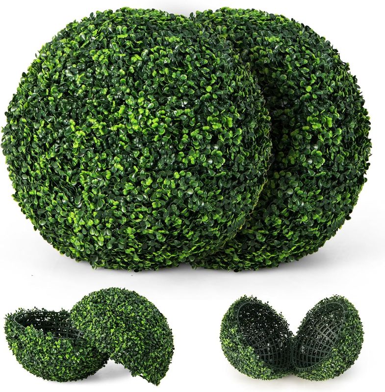 Photo 1 of GOFLAME 2 PCS 19 inch Artificial Boxwood Topiary Balls, Faux Plants Decorative Boxwood Balls, Sun-Protection Indoor & Outdoor Round Greenery Decoration for Garden Porch Balcony Yard Home Wedding