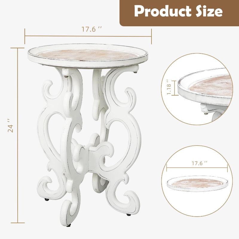 Photo 1 of Farmhouse Round Side Table Rustic Wooden end Table with Carved Legs Boho Accent Table Beside Table for Living Room Bedroom
