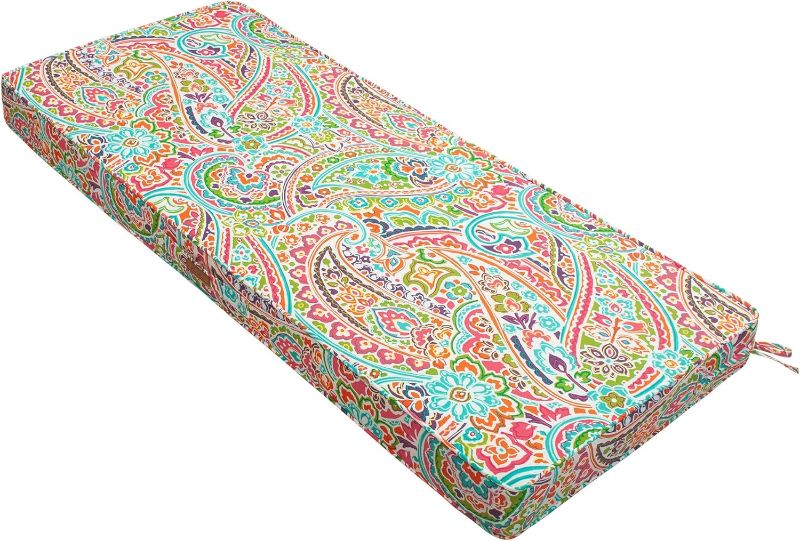 Photo 1 of Outdoor Bench Cushion Water-Repellent, 48 x 18 Inch Bench Cushions for Outdoor Furniture, Settee Cushions with Handle and Straps, Patio Couch Cushion 1 Pack, Melora Paisley