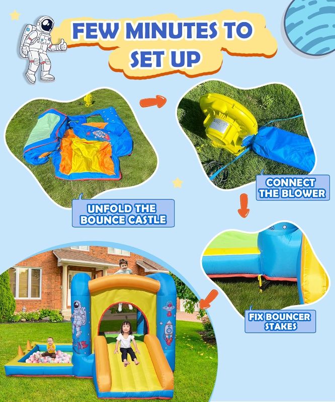 Photo 1 of Inflatable Bounce House with Blower for Kids 3-6 y/o, Jumping Castle with Slide, 112x63x67'' Toddlers Bouncer with Ball Pit, Bouncy House for Indoor/Outdoor