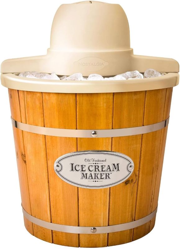 Photo 1 of Nostalgia Electric Ice Cream Maker - Old Fashioned Soft Serve Ice Cream Machine Makes Frozen Yogurt or Gelato in Minutes - Fun Kitchen Appliance - Vintage Wooden Style - Light Wood - 4 Quart