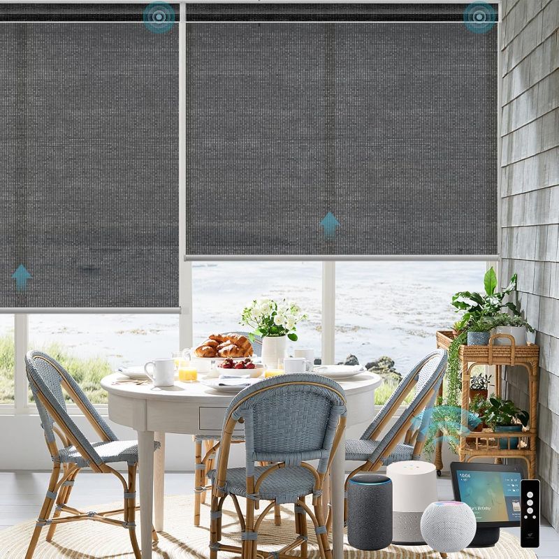 Photo 1 of SmartWings Motorized Smart Blinds for Windows in Light Filtering, Electric Remote Roller Shades Compatible with Alexa/Google Home/Homekit, Custom Up to 110”W x 148”H, 5% Openness PVC Free Black