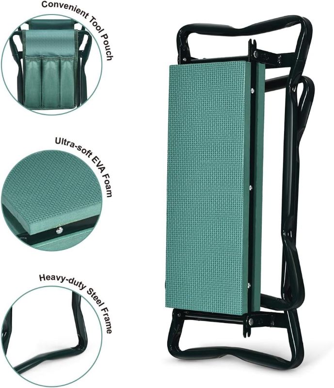 Photo 1 of 2-in-1 Garden Kneeler & Seat, Folding Seat w/EVA Foam Kneeling Pad & Removable Tools Pouch, Sturdy Steel Frame, No Assembly, Portable Heavy Duty Garden Stool for Women & Men