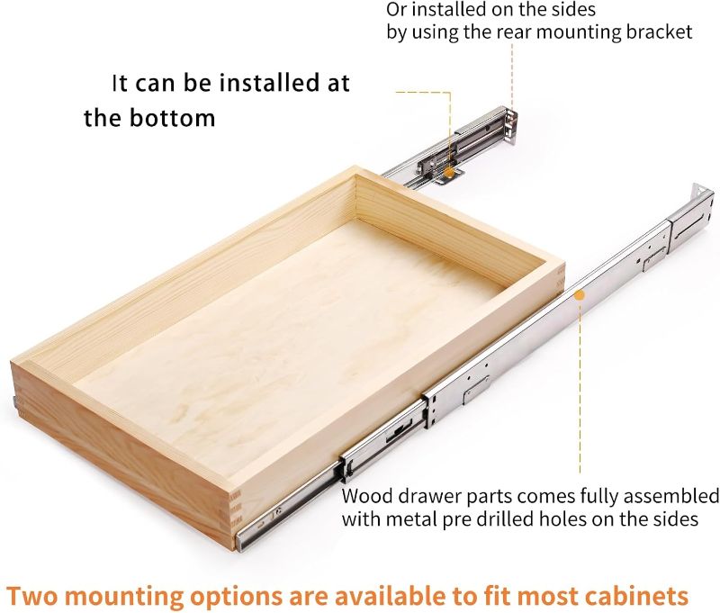 Photo 1 of Pull Out Cabinet Drawer Soft Close Slide Out Wood Organizer for Kitchen, Finished, Bottom and Side Assembly (Wood Drawer Part Width is 13inch)
