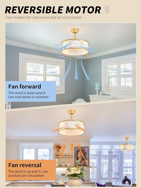 Photo 1 of Gold Fandelier Ceiling Fan with Light, Fabric Boho Chandelier Ceiling Fans with Lights Remote Control, Mid-Century Modern Caged with 6 Speeds for Bedroom, Nursery 
