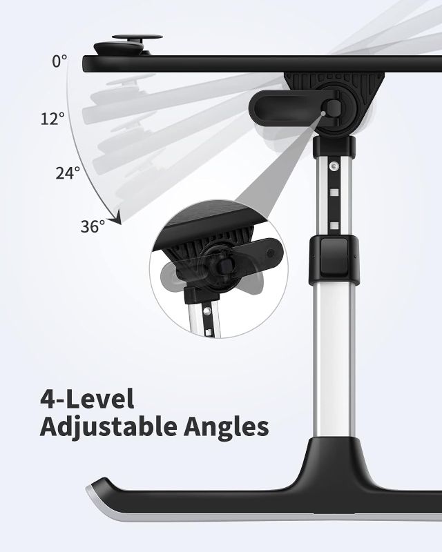 Photo 1 of  Height & Angle Adjustable Laptop Stand for Bed, Lap Desk Bed Tray Table, Light Weight Foldable Portable Laptop Table for Couch Sofa Chair Floor Desk for Adults, Kids (Black)
