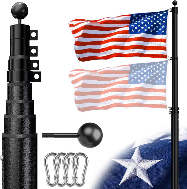 Photo 1 of Heavy Duty Flag Pole Telescoping Freedom Edition 25 FT 12 Gauge Extra Thick Aluminum Flag Pole Holder for Outside House Outdoor Metal Flag Pole Kit