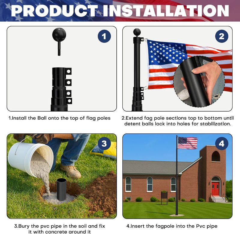 Photo 1 of Heavy Duty Flag Pole Telescoping Freedom Edition 25 FT 12 Gauge Extra Thick Aluminum Flag Pole Holder for Outside House Outdoor Metal Flag Pole Kit