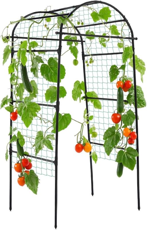 Photo 1 of Lalahoni Garden Arch Trellis for Climbing Plants Outdoor, 80 Inch Tall Grape Trellis Metal Vine Plants Support Flower Vegetable Tomato, Cucumber Trellis for Raised Bed, Black