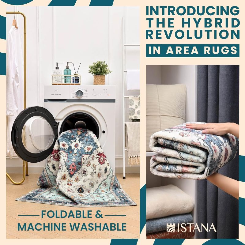 Photo 1 of Istana Rugs 8x10 - White Cream/Blue Area Rug - Foldable Stain Resistant Bedroom 8x10 Area Rugs - Washable Rug - 8 x 10 Area Rugs for Living Room - Eco-Friendly Area Carpet