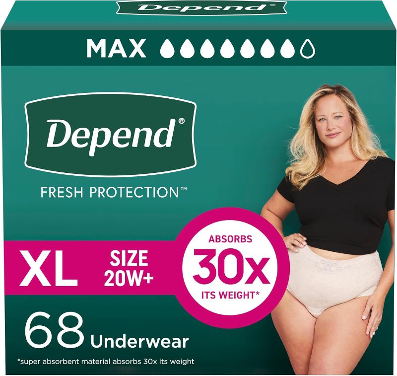 Photo 1 of Depend Fresh Protection Adult Incontinence & Postpartum Bladder Leak Underwear for Women, Disposable, Maximum, Extra-Large, Blush, 68 Count (2 Packs of 34),
