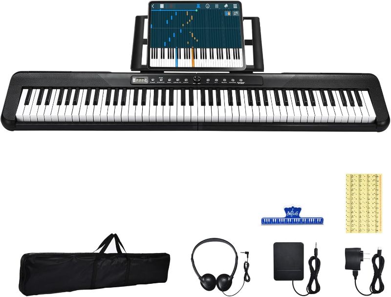 Photo 1 of Digital Piano 88 Key with Semi-Weighted Keys, 88 Key Keyboard Piano for Beginner, with Power Adapter, Sustain Pedal, Bluetooth, MIDI, for at Home/Stage