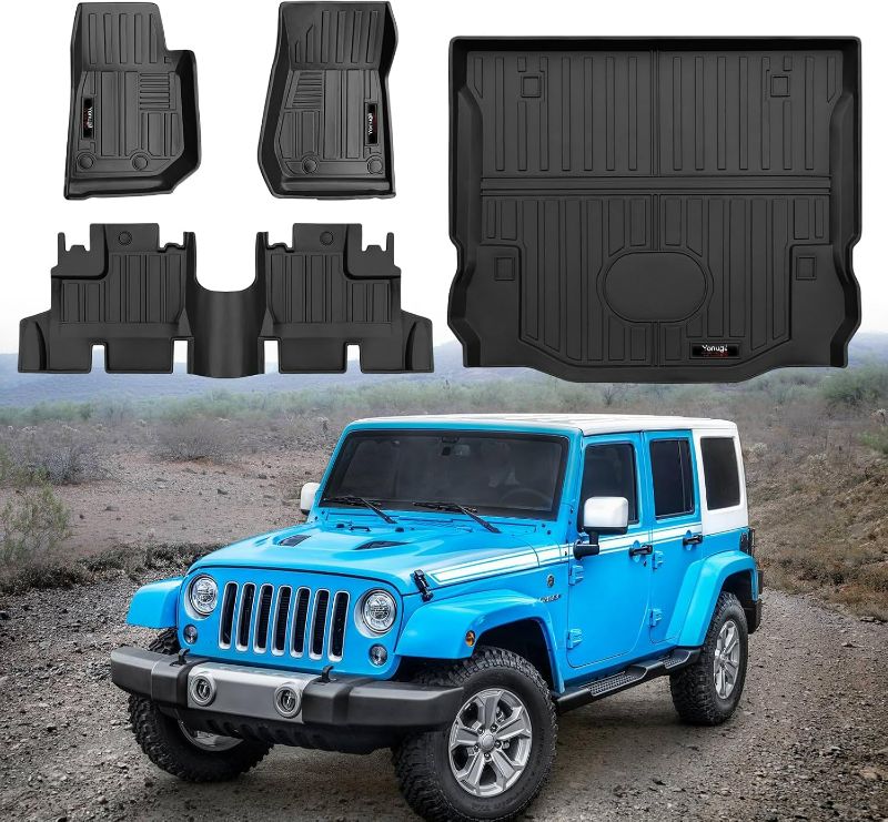 Photo 1 of Custom Floor Mats and Cargo Trunk Liner for 2007-2018 Jeep Wrangler JK 4 Door Accessories All Weather TPE Rubber Protection Mat (for 2007-2018 Jeep Wrangler JK 4 