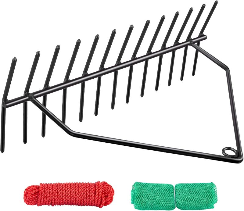 Photo 1 of 16" Aquatic Weed Rake, 8.6" Steel Rod Lake Weed Cutter, One-Piece Welding, No Assembly Required, Lake Weed Rake for Pond Beach Landscaping, Perfect Tie Hole, 30ft Thicker Rope and The Net