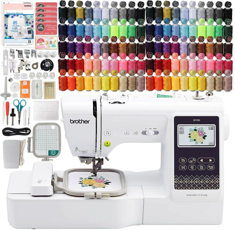 Photo 1 of Brother SE700 Embroidery & Sewing Machine with 100 Sewing Spools, 100 Color Matching Bobbins & Accessories