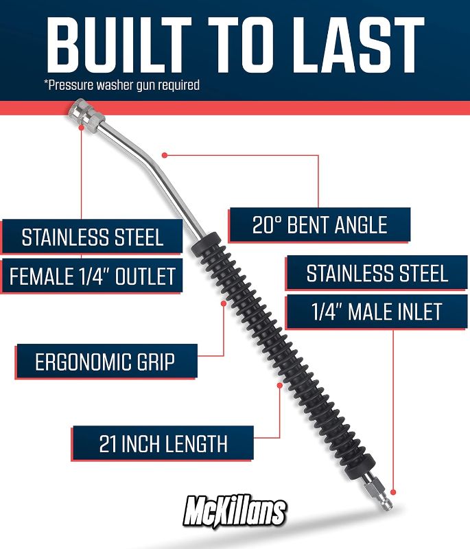 Photo 1 of Car Pressure Washer Extension Wand - Power Washer Wand Extension for Car Wash - Short Pressure Washer Wand Replacement - Pressure Washer Accessories & Attachments - 1/4” Quick Connect Plug