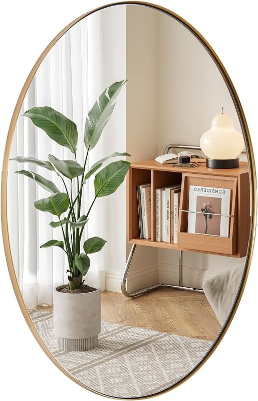 Photo 1 of ANDY STAR Oval Gold Mirror, 22x30'' Brushed Gold Oval Mirror for Bathroom, Oval Wall Mirror for Btahroom Gold Vanity Mirror in Stainless Steel Frame Wall Mount Horizontal or Vertical