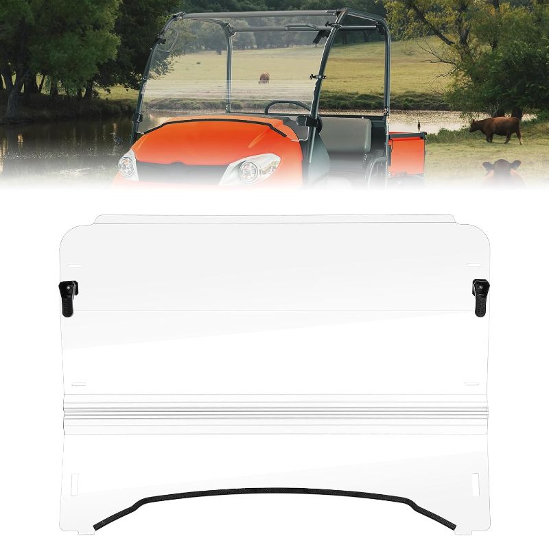Photo 1 of KEMIMOTO Upgrade Front Full Windshield Compatible with Kubota RTV 400 RTV 500 RTV 520, Clear PC Window Scratch Resistant Bend-resistant Windowscreen
