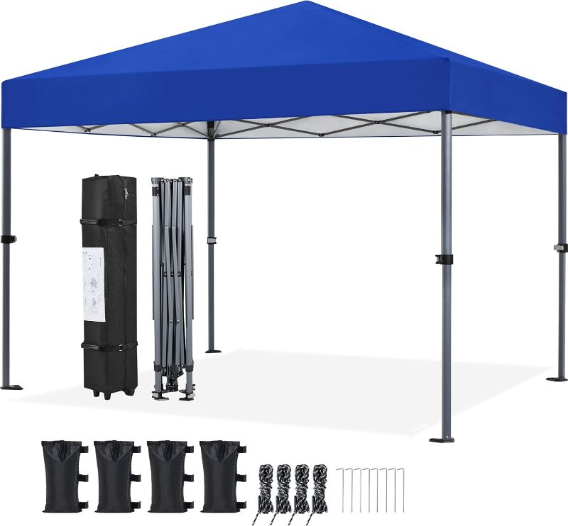 Photo 1 of Yaheetech 10x10 1-Person Setup Pop Up Canopy Tent, Instant Portable Commercial Canopy Tent, Outdoor Gazebo with 1-Button Push, Wheeled Bag & 4 Sandbags for Home, Party & Outdoor Activities, Blue