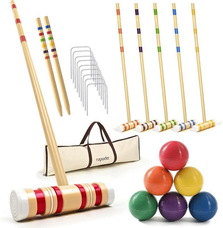 Photo 1 of ropoda 35In Updated Six-Player Croquet Set with Wooden Mallets, Colored Balls, Sturdy Carrying Bag for Adults &Kids, Croquet Set Perfect for Lawn,Backyard,Park and More