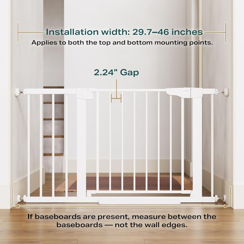 Photo 1 of Cumbor 29.7-46" Baby Gate for Stairs, Toddler Safety Essentials for The House, Auto Close Dog Gate for Doorways, Mom's Choice Awards Winner-Easy Install Pressure Mounted Pet Gates for Dogs, White