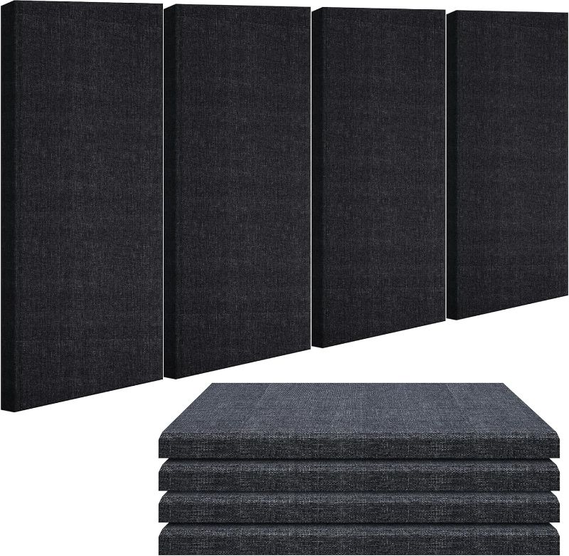 Photo 1 of BUBOS 4 PCS Acoustic Panels,24''x12'' Fabric Soundproof Wall Panels,Self-adhesive Sound Absorbing Panels for Studios, Office, Home Theater (Black)