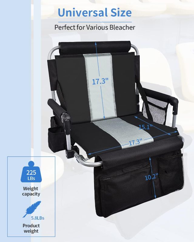 Photo 1 of Stadium Seat for Bleachers with Back Support, Bleacher Seats with Backs and Cushion Wide, Stadium Chairs with Cup Holders, Mesh Bags and Hide Hooks