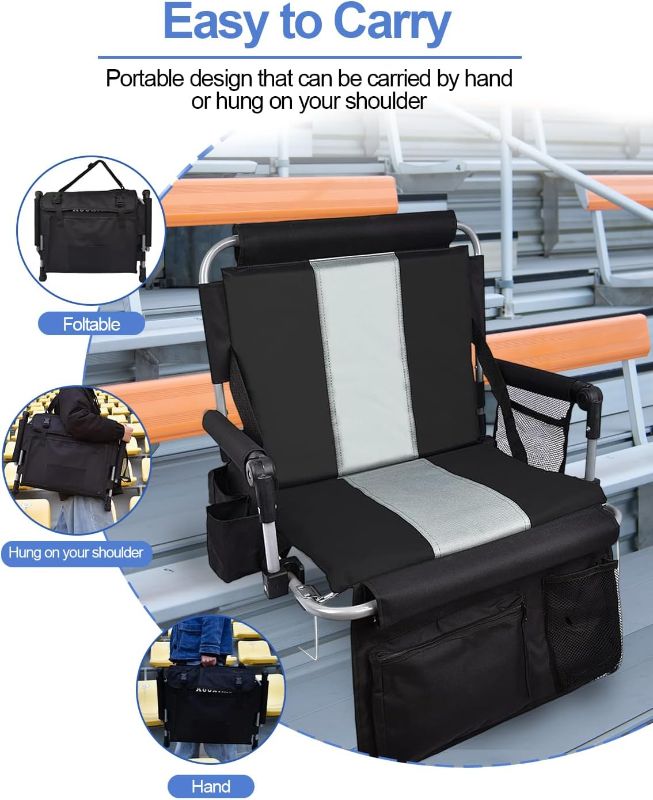 Photo 1 of Stadium Seat for Bleachers with Back Support, Bleacher Seats with Backs and Cushion Wide, Stadium Chairs with Cup Holders, Mesh Bags and Hide Hooks