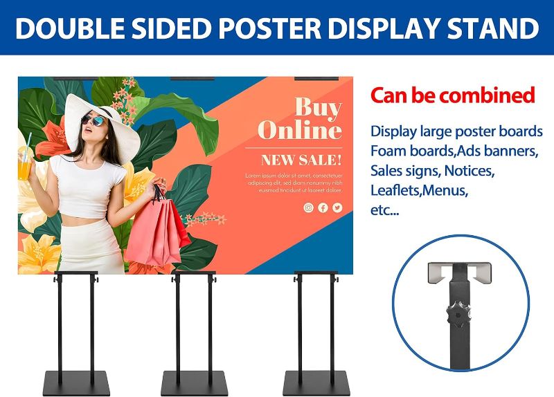Photo 1 of Pedestal Poster Sign Stand for Double Sided Display, Adjustable Poster Board Stand Height Up to 80", Heavy Duty Floor Standing Sign Holder for Board, Foam, Banner Display Stand, Black 1Pack