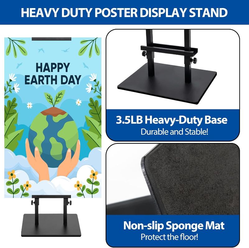 Photo 1 of Pedestal Poster Sign Stand for Double Sided Display, Adjustable Poster Board Stand Height Up to 80", Heavy Duty Floor Standing Sign Holder for Board, Foam, Banner Display Stand, Black 1Pack