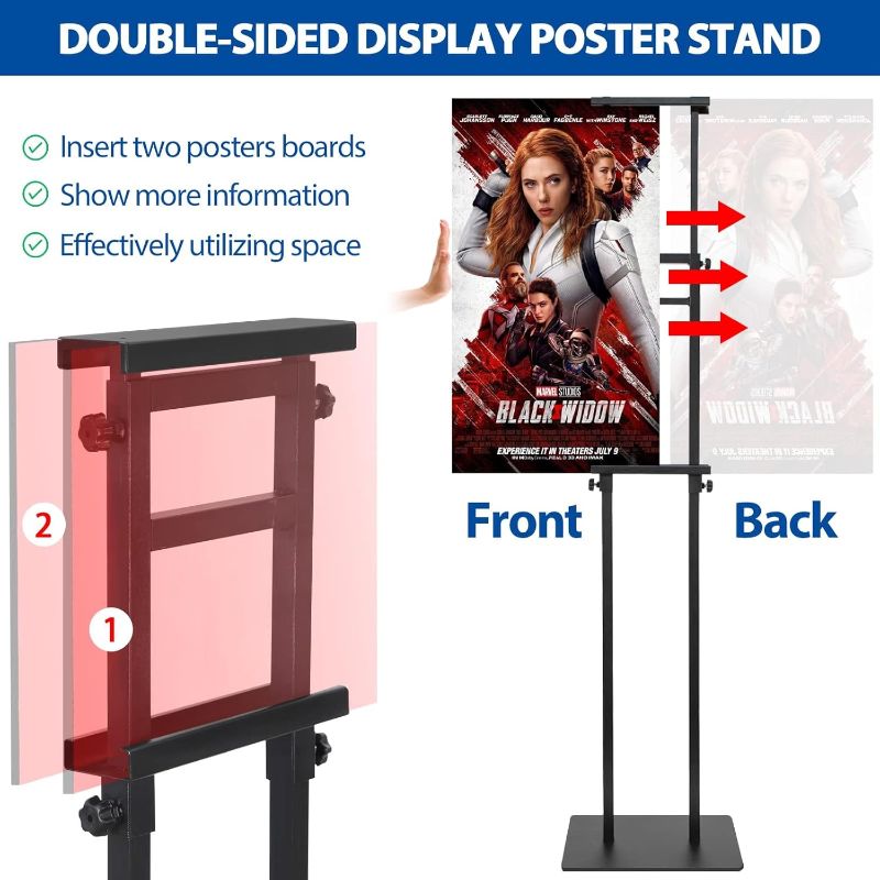 Photo 1 of Pedestal Poster Sign Stand for Double Sided Display, Adjustable Poster Board Stand Height Up to 80", Heavy Duty Floor Standing Sign Holder for Board, Foam, Banner Display Stand, Black 1Pack