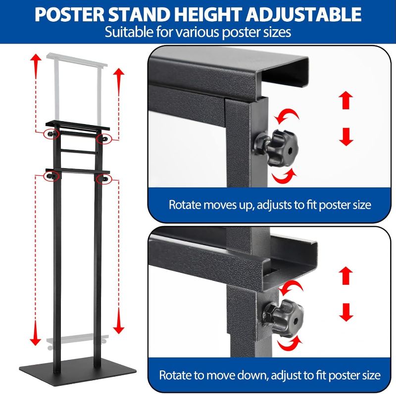 Photo 1 of Pedestal Poster Sign Stand for Double Sided Display, Adjustable Poster Board Stand Height Up to 80", Heavy Duty Floor Standing Sign Holder for Board, Foam, Banner Display Stand, Black 1Pack