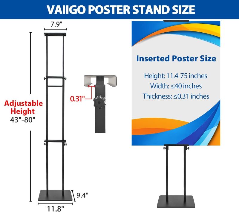 Photo 1 of Pedestal Poster Sign Stand for Double Sided Display, Adjustable Poster Board Stand Height Up to 80", Heavy Duty Floor Standing Sign Holder for Board, Foam, Banner Display Stand, Black 1Pack
