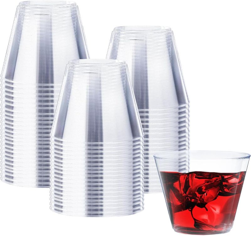 Photo 1 of 9 oz Clear Plastic Cups, 100 Pack Disposable Fancy Cup for Wedding, Cocktail Cups 9 Ounce, Bulk Clear Plastic Tumblers for Iced Coffee, Cold Beverage