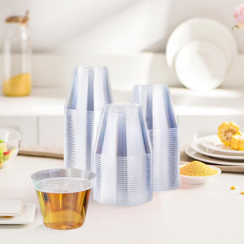 Photo 1 of 9 oz Clear Plastic Cups, 100 Pack Disposable Fancy Cup for Wedding, Cocktail Cups 9 Ounce, Bulk Clear Plastic Tumblers for Iced Coffee, Cold Beverage