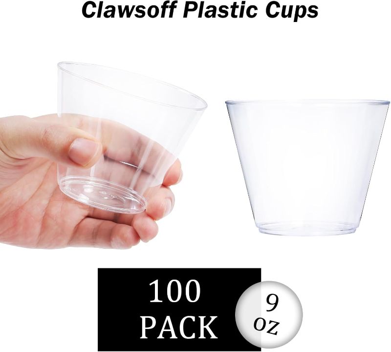 Photo 1 of 9 oz Clear Plastic Cups, 100 Pack Disposable Fancy Cup for Wedding, Cocktail Cups 9 Ounce, Bulk Clear Plastic Tumblers for Iced Coffee, Cold Beverage
