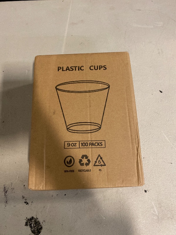 Photo 1 of 9 oz Clear Plastic Cups, 100 Pack Disposable Fancy Cup for Wedding, Cocktail Cups 9 Ounce, Bulk Clear Plastic Tumblers for Iced Coffee, Cold Beverage