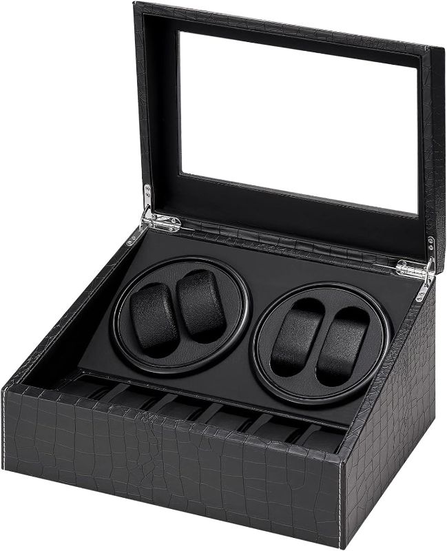 Photo 1 of MIUGUYO Watch Winder for Automatic Watches,Ultra Quiet Motor,4 Automatic Watches and 6 Extra Watch Storage Spaces, PU Leather Crocodile Styling