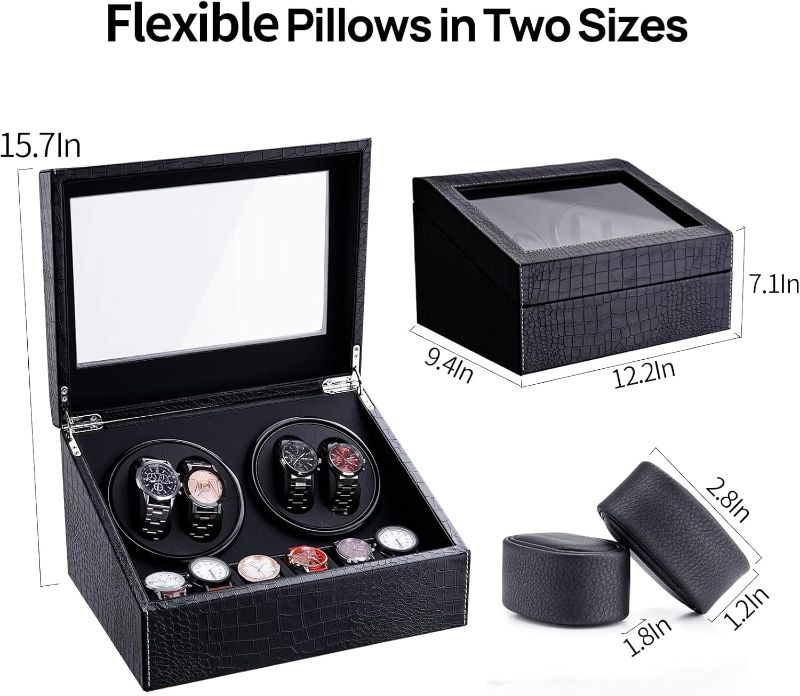Photo 1 of MIUGUYO Watch Winder for Automatic Watches,Ultra Quiet Motor,4 Automatic Watches and 6 Extra Watch Storage Spaces, PU Leather Crocodile Styling