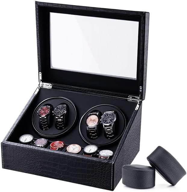 Photo 1 of MIUGUYO Watch Winder for Automatic Watches,Ultra Quiet Motor,4 Automatic Watches and 6 Extra Watch Storage Spaces, PU Leather Crocodile Styling