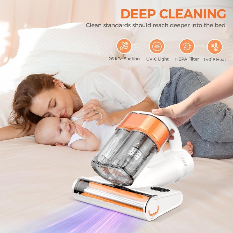 Photo 1 of Mattress Vacuum Cleaner, 26Kpa 500W Strong Suction Bed Vacuum with UV and Ultrasonic and High Heating, Dual Dust Bins with Washable Filters, Ideal for Dust and Pet Hair Removal, Corded