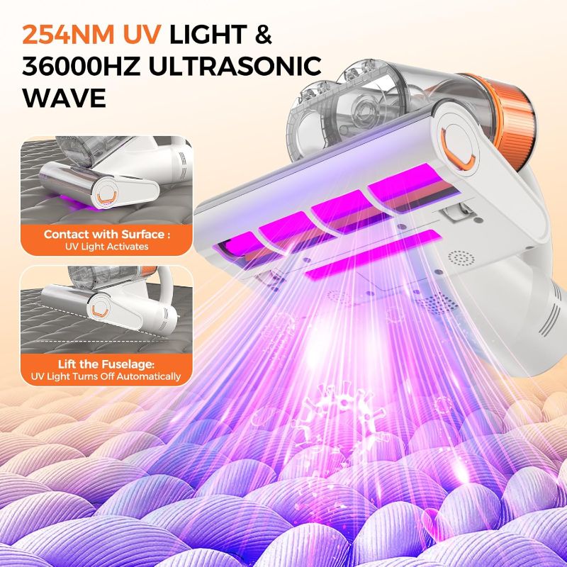 Photo 1 of Mattress Vacuum Cleaner, 26Kpa 500W Strong Suction Bed Vacuum with UV and Ultrasonic and High Heating, Dual Dust Bins with Washable Filters, Ideal for Dust and Pet Hair Removal, Corded