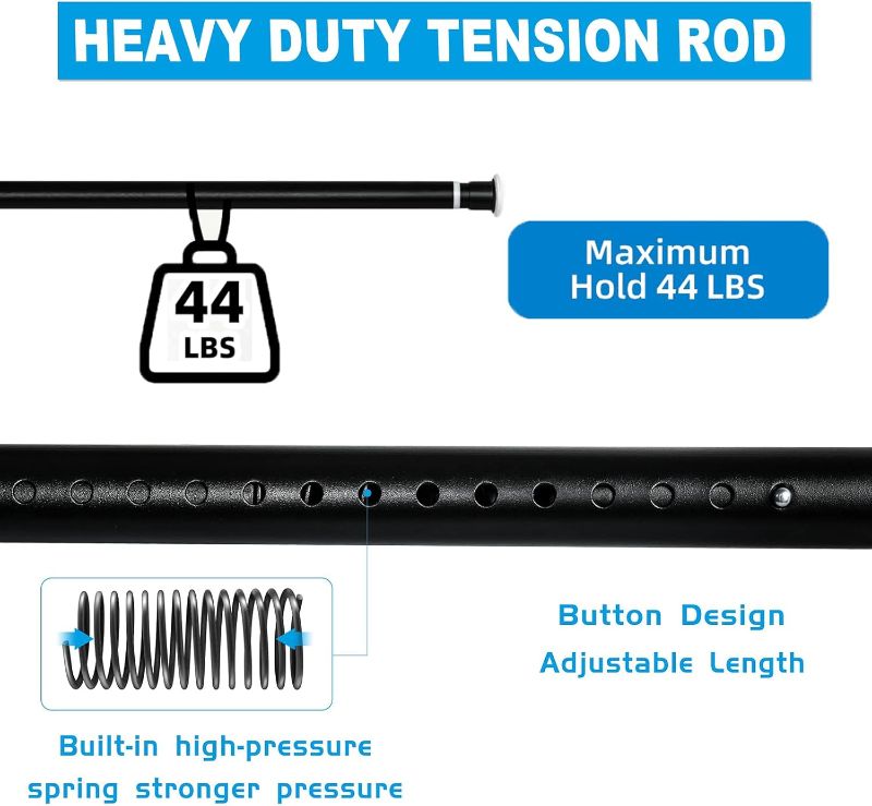 Photo 1 of Tension Curtain Rod 122 to 157 Inches, 1.26" Diameter Spring Adjustable Curtains Rods Long Large Pole for Windows Door Bathroom Patio Outdoor No Drilling, Black