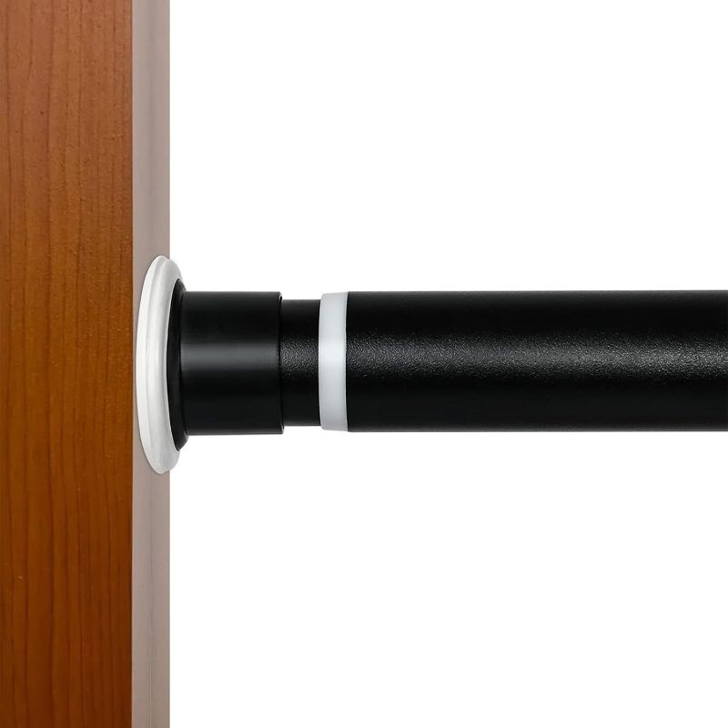 Photo 1 of Tension Curtain Rod 122 to 157 Inches, 1.26" Diameter Spring Adjustable Curtains Rods Long Large Pole for Windows Door Bathroom Patio Outdoor No Drilling, Black