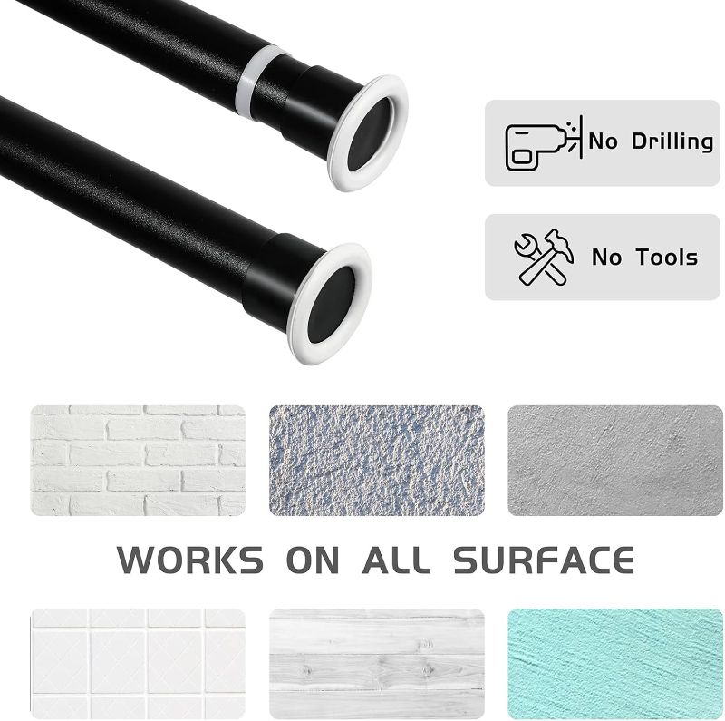 Photo 1 of Tension Curtain Rod 122 to 157 Inches, 1.26" Diameter Spring Adjustable Curtains Rods Long Large Pole for Windows Door Bathroom Patio Outdoor No Drilling, Black