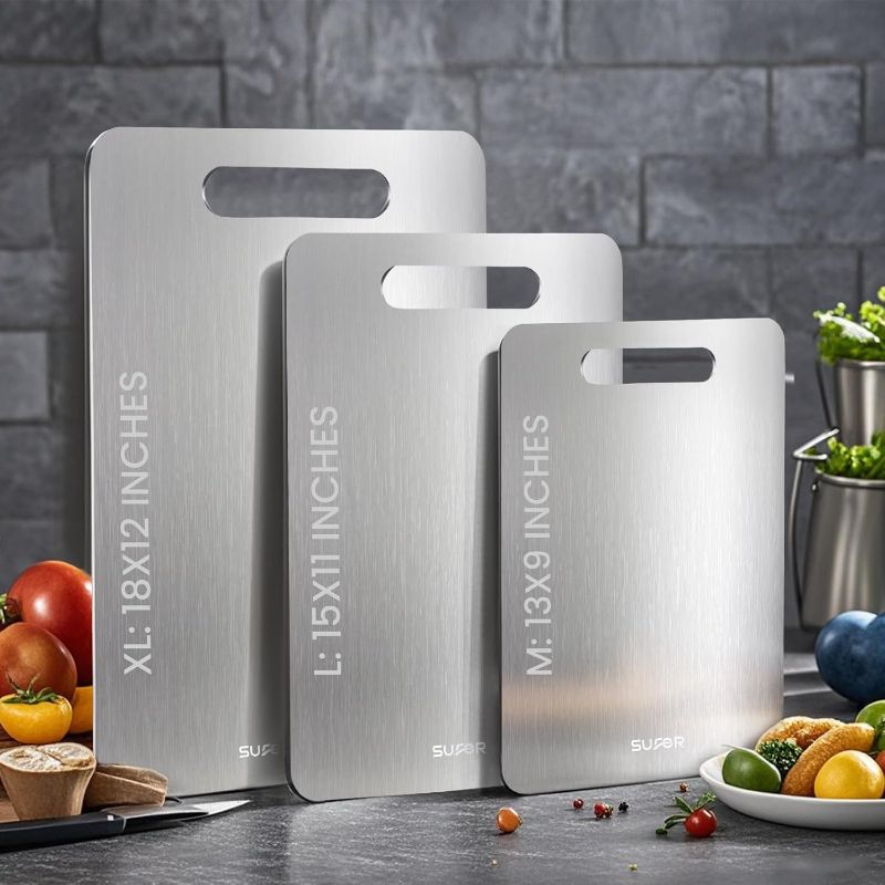 Photo 1 of 3 Pack Titanium Cutting Board, 100% Pure Titanium Cutting Boards For Kitchen, Non-Slip Chopping Board, Dishwasher Safe, Easy to Clean, Durable & Hygienic for Meat, Vegetables, Fruits (M+L+XL)
