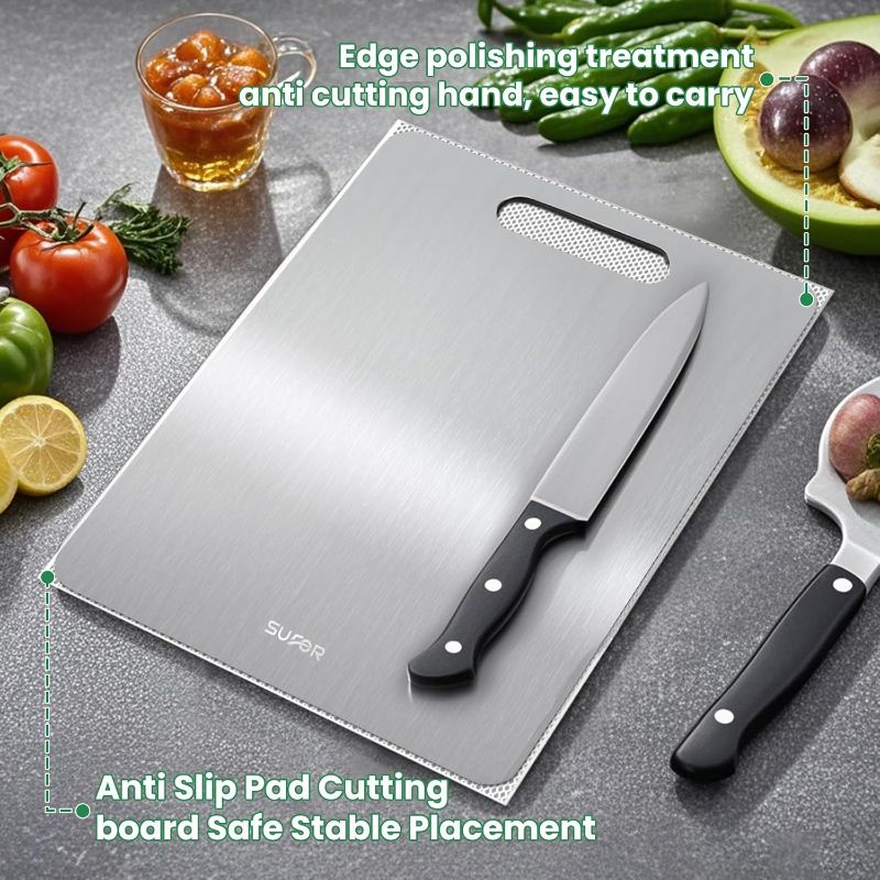 Photo 1 of 3 Pack Titanium Cutting Board, 100% Pure Titanium Cutting Boards For Kitchen, Non-Slip Chopping Board, Dishwasher Safe, Easy to Clean, Durable & Hygienic for Meat, Vegetables, Fruits (M+L+XL)