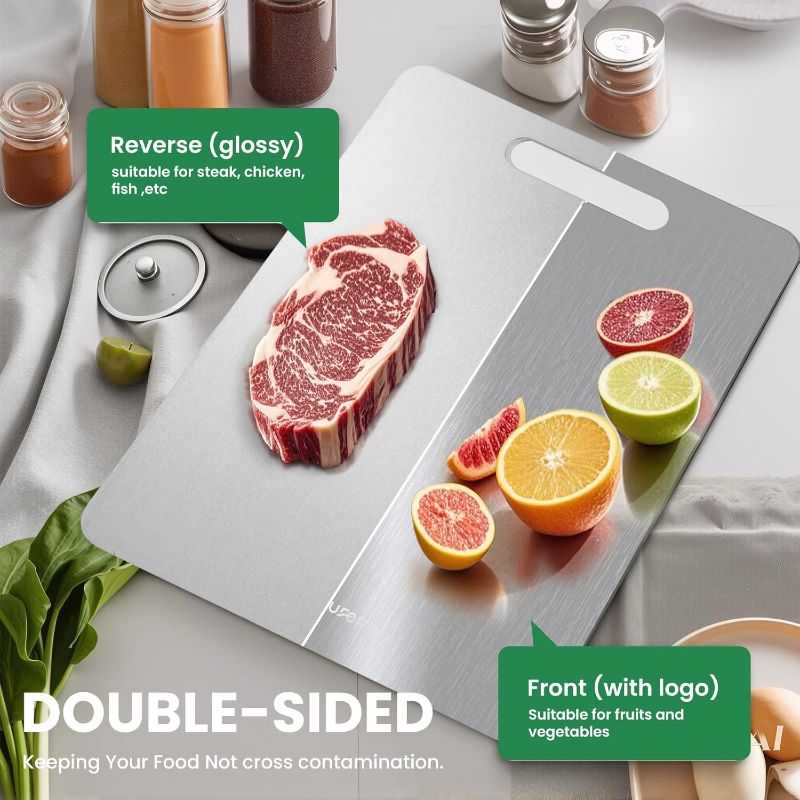 Photo 1 of 3 Pack Titanium Cutting Board, 100% Pure Titanium Cutting Boards For Kitchen, Non-Slip Chopping Board, Dishwasher Safe, Easy to Clean, Durable & Hygienic for Meat, Vegetables, Fruits (M+L+XL)