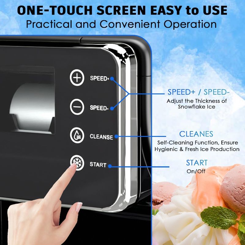 Photo 1 of Shaved Ice Machine, Portable Ice Maker with Rapid Cooling and Food-Grade Stainless Steel Material, Adjustable Snowflake Ice Making Speed, Ice Cream Maker for Home, Office, Restaurant, Bar, Party