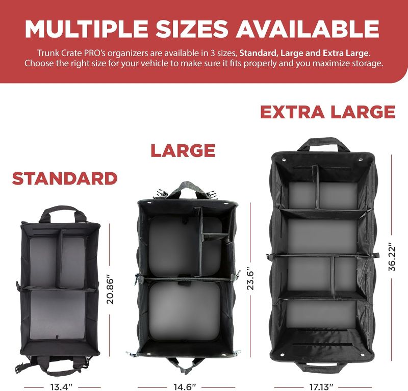 Photo 1 of TRUNKCRATEPRO - XL Trunk Organizer For SUV, Car, Truck with 6 Compartments Adjustable Collapsible Portable Non-Skid Premium Cargo Storage Truck Organizer W Straps, Heavy Loads (Extra Large, Gray)